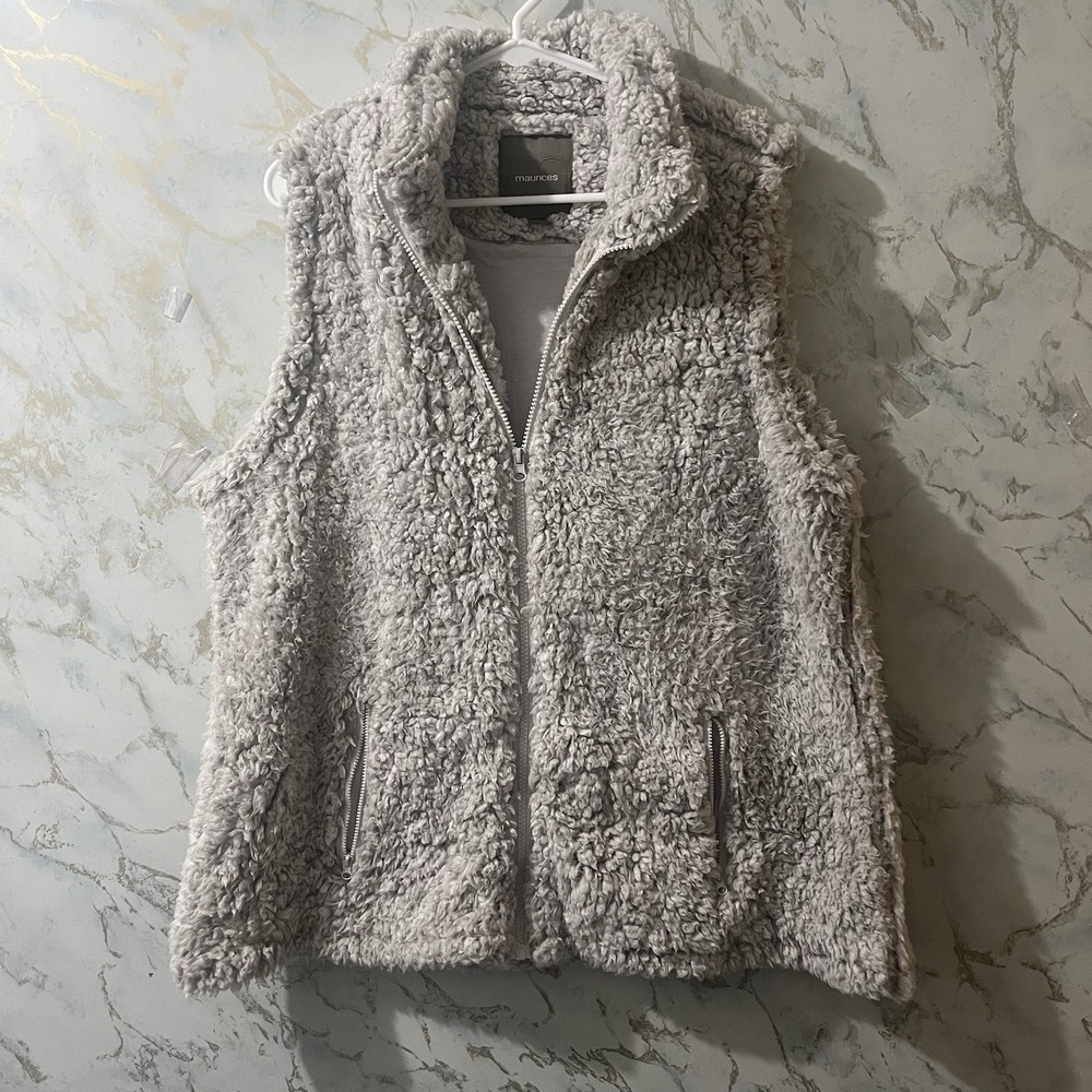 maurices Gray Sherpa Vest Full Zip Pockets Sleeveless Women's XXL Regular